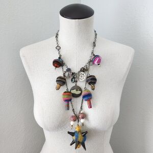 "Live and Let Live" Felt Beads and Metal Chandelier Necklace O S